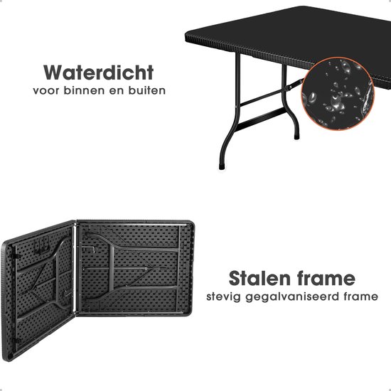 Lenx Klaptafel - Inklapbare tafel - Inclusief Zwarte Tafelhoes - 180x75x74cm -Opvouwbare Tuintafel - Vouwtafel - 6 tot 8 Personen - Glad tafelblad van Lenx — afbeelding 4