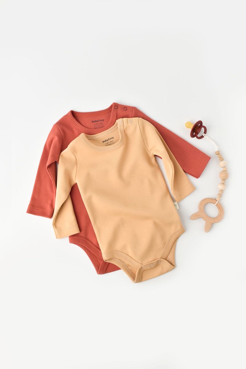 Set van 2 lange mouw rompers mosterd/kaneel - Tomiju Baby - 9 - 12 M