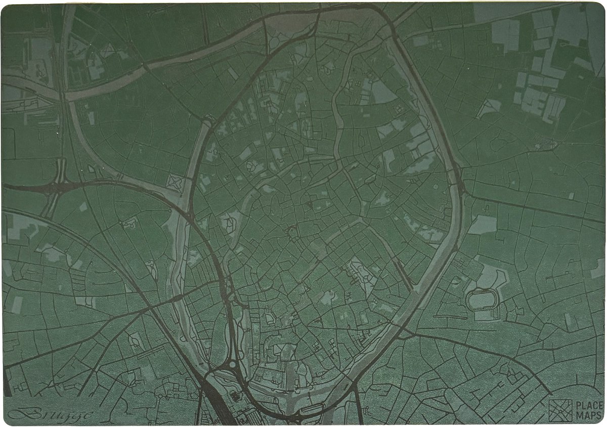 Place Maps Gegraveerde Kunstlederen Placemat Brugge Mosgroen 1 stuk