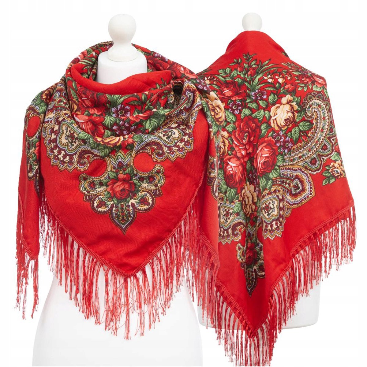 Grote Dames Folk Sjaal met Franje - Bloemenpatroon, 100% Viscose