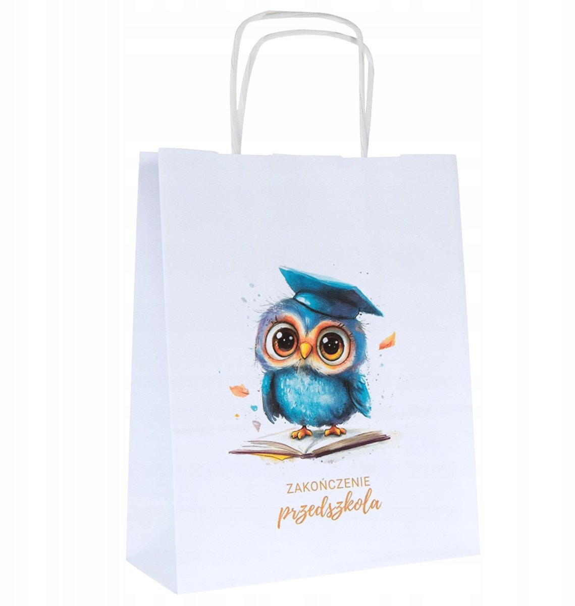 Papieren Cadeautas met Uil Print - Afscheid Kinderdagverblijf - 18x8x22cm