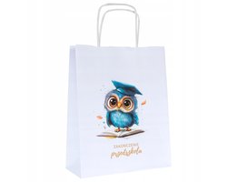 Papieren Cadeautas met Uil Print - Afscheid Kleuterschool - 18x8x22cm