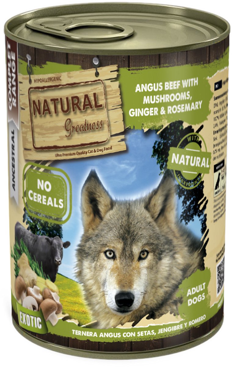 Natural Greatness - Dog - Wet - Complete - Angus Beef With Mushrooms, Ginger, Rosemary - 6 X 400 Gr