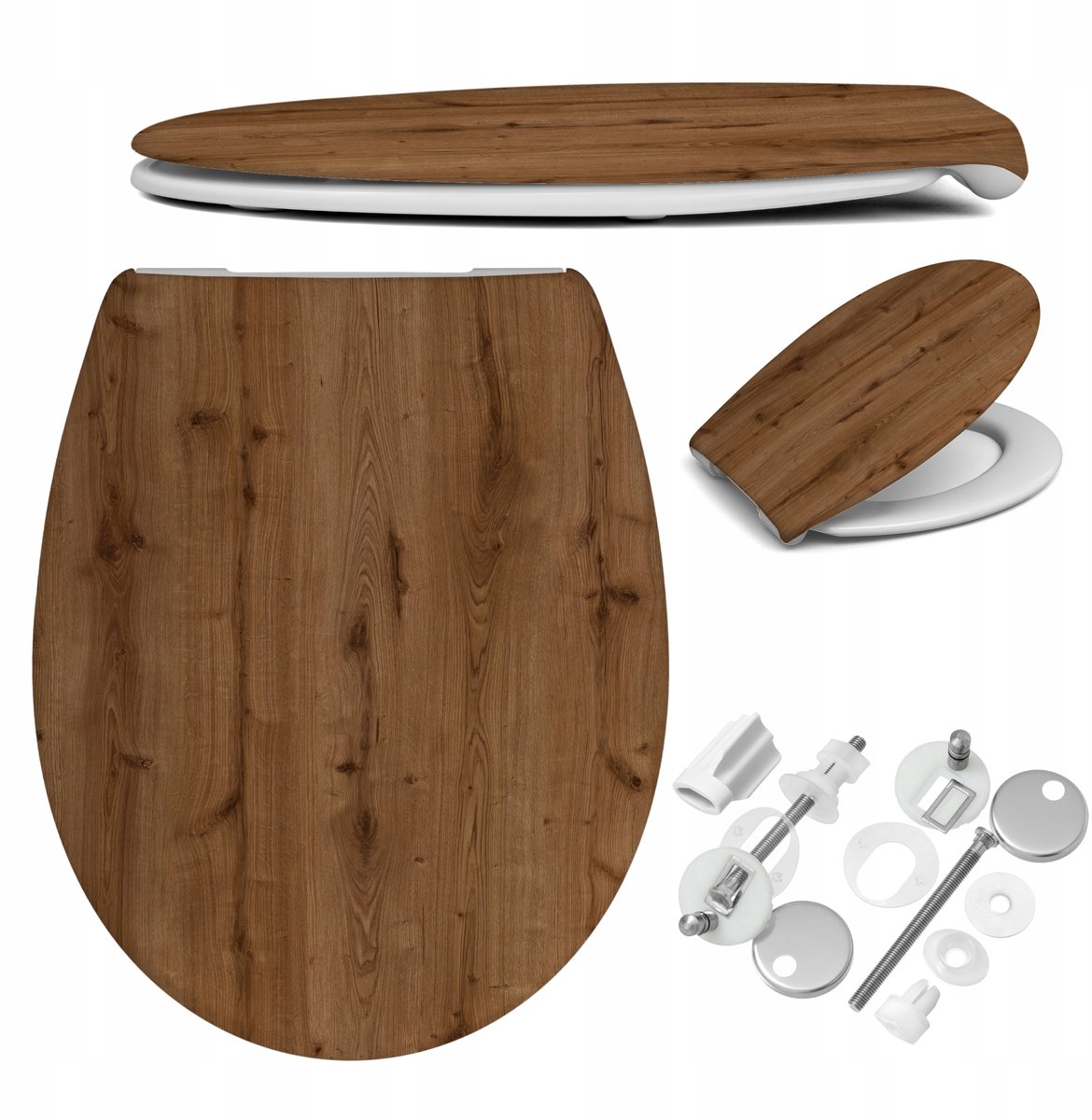 Universele Toiletbril Houtdecor, Softclose, Afneembaar, Duroplast