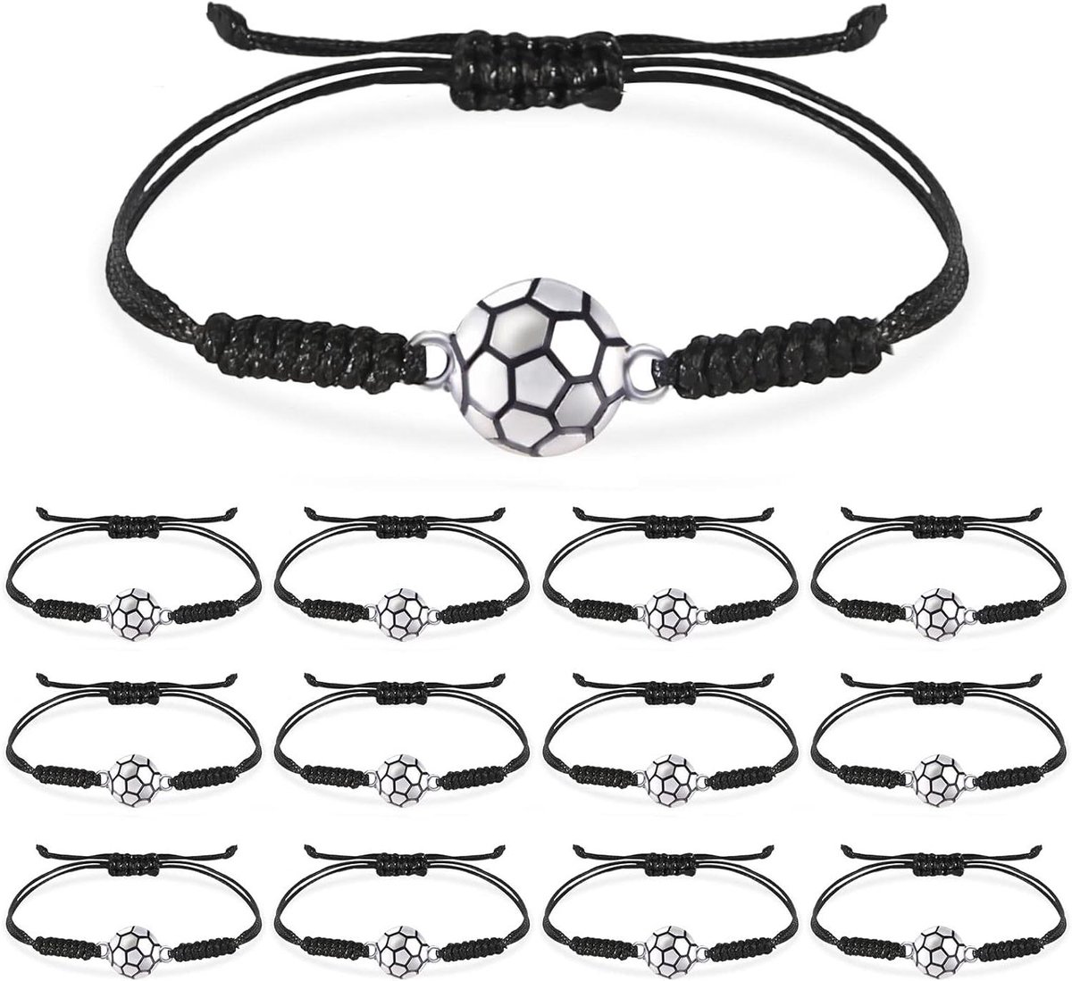 Provento - Voetbalarmband Set van 12 - Verstelbaar Koord - Geweven Armband voor Voetbal en Sport - Vriendschapsarmband voor Feesten en Kinderen - Eén Maat - Gevlochten Design