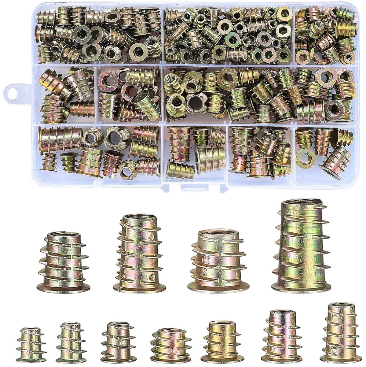 Provento - Inschroefmoeren (230 stuks), Zink-legering, M4/M5/M6/M8/M10, Inbusmoeren, Inslagmoeren voor Houten Meubels.