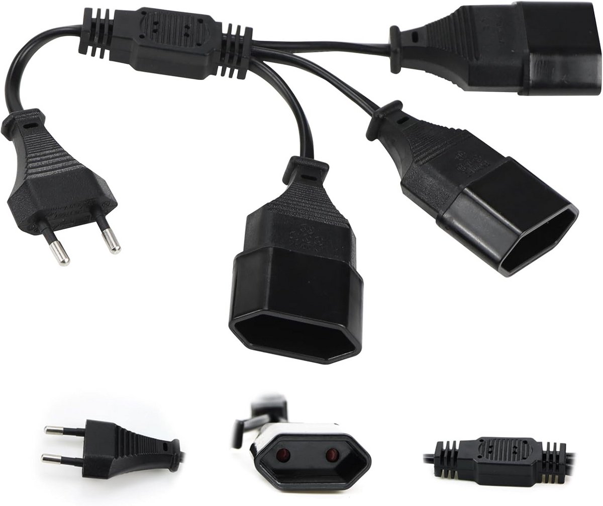 30 cm Verlengkabel 1 naar 3 Eurostekker (Type C) voor TV, PC en Monitor - Zwart