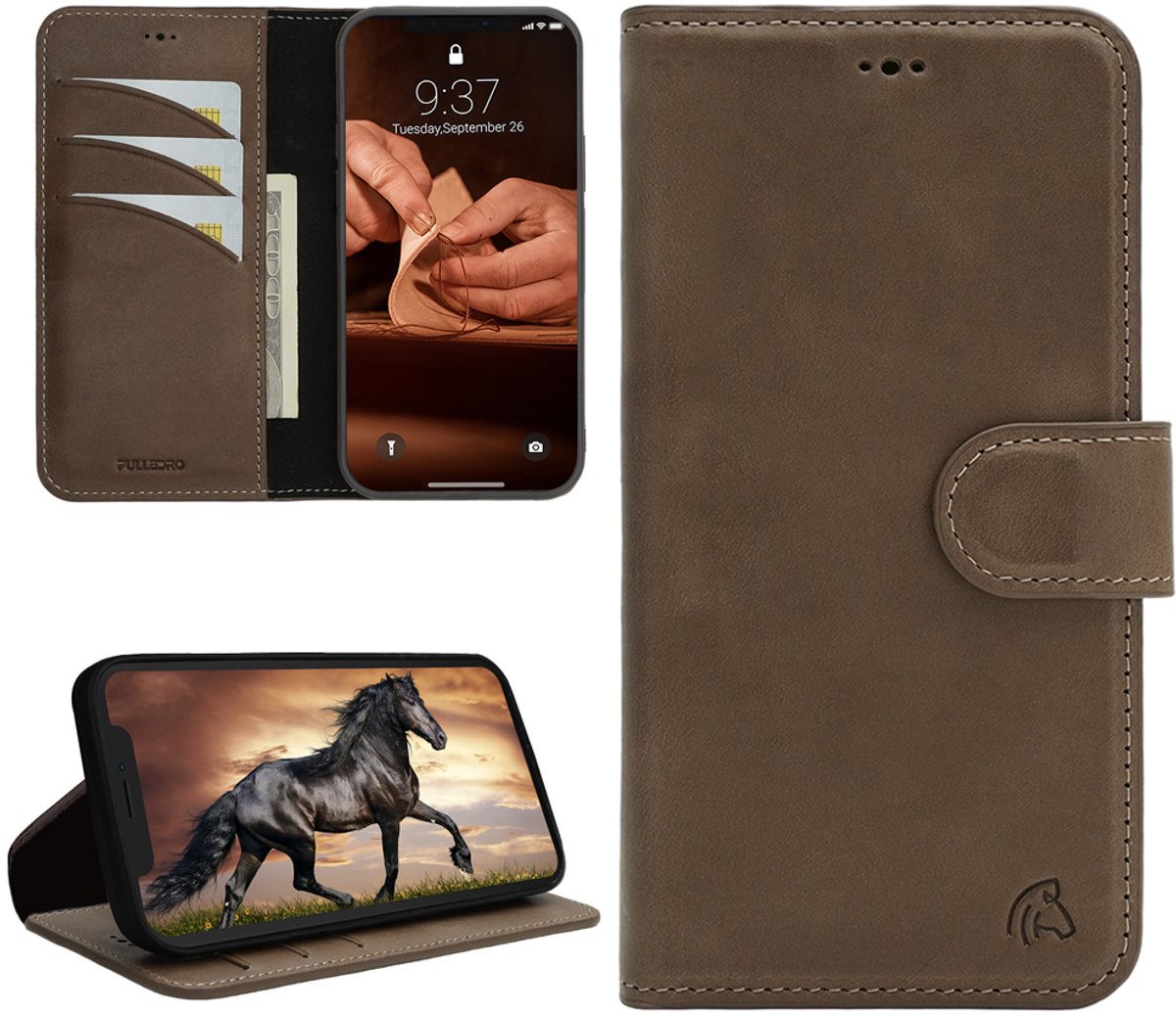 Pulledro geschikt voor iPhone 14 lederen BookCase hoesje - Antic Coffee