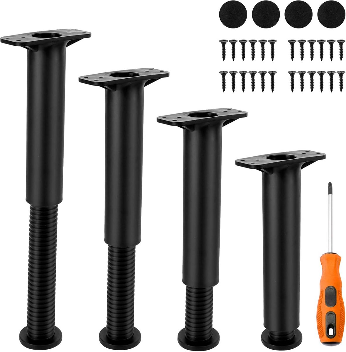 Set van 4 Verstelbare Zwarte Kunststof Meubelpoten voor Tafels en Kasten (18-34 cm)