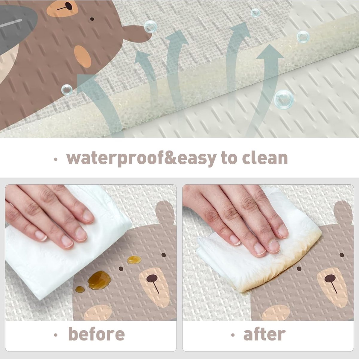 200 x 130 cm opvouwbaar tapijt met draagtasWaterdicht kindertapijt, , speelmat voor kinderen, antislip speelmat met versterkte randen, zachte speelmat voor baby's — afbeelding 2