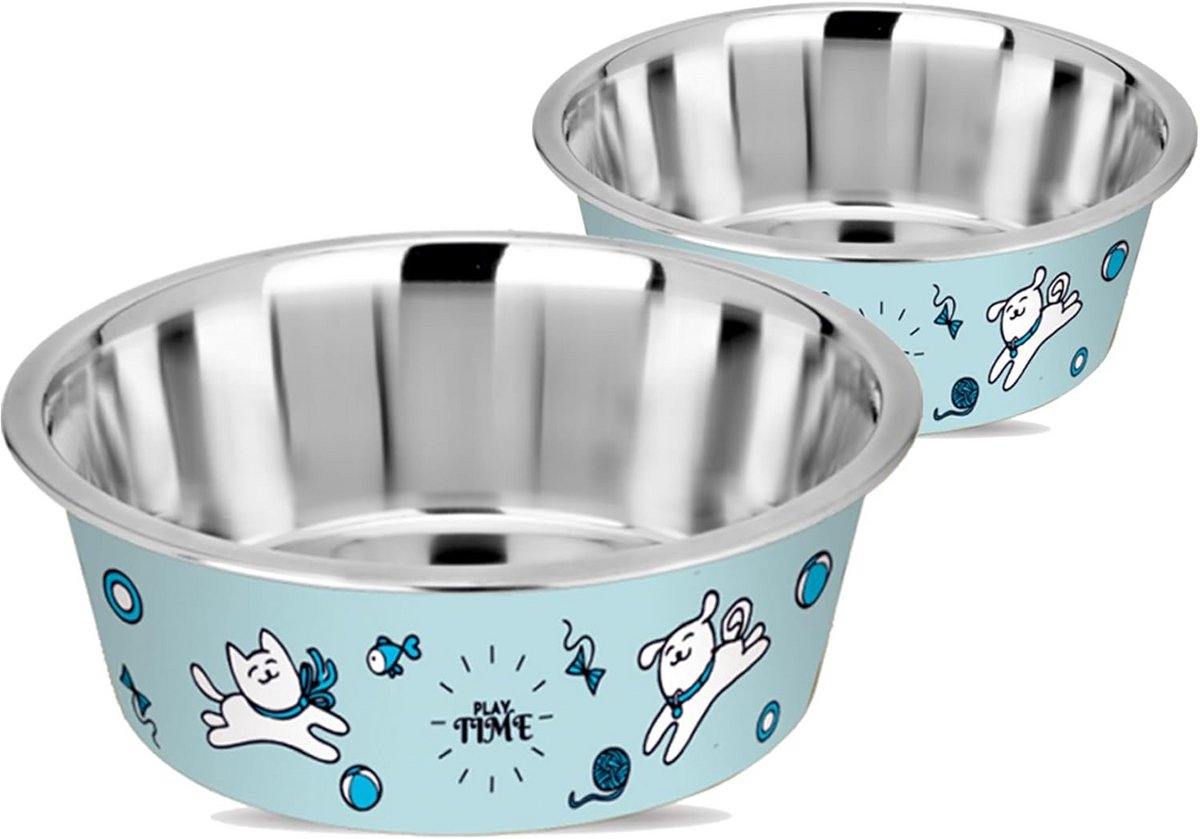 Set van 2 RVS Hondenbakken en Kattenkommen - Antislip & Vaatwasmachinebestendig (400ml)