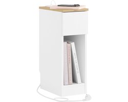 SoBuy Table de Nuit Slim avec Station de Recharge, Petite Table d'Appoint avec Prise Standard, Port USB et Port Type-C pour Chambre et Salon, L20 x P35 x H60 cm, Blanc, FBT111-E-WN