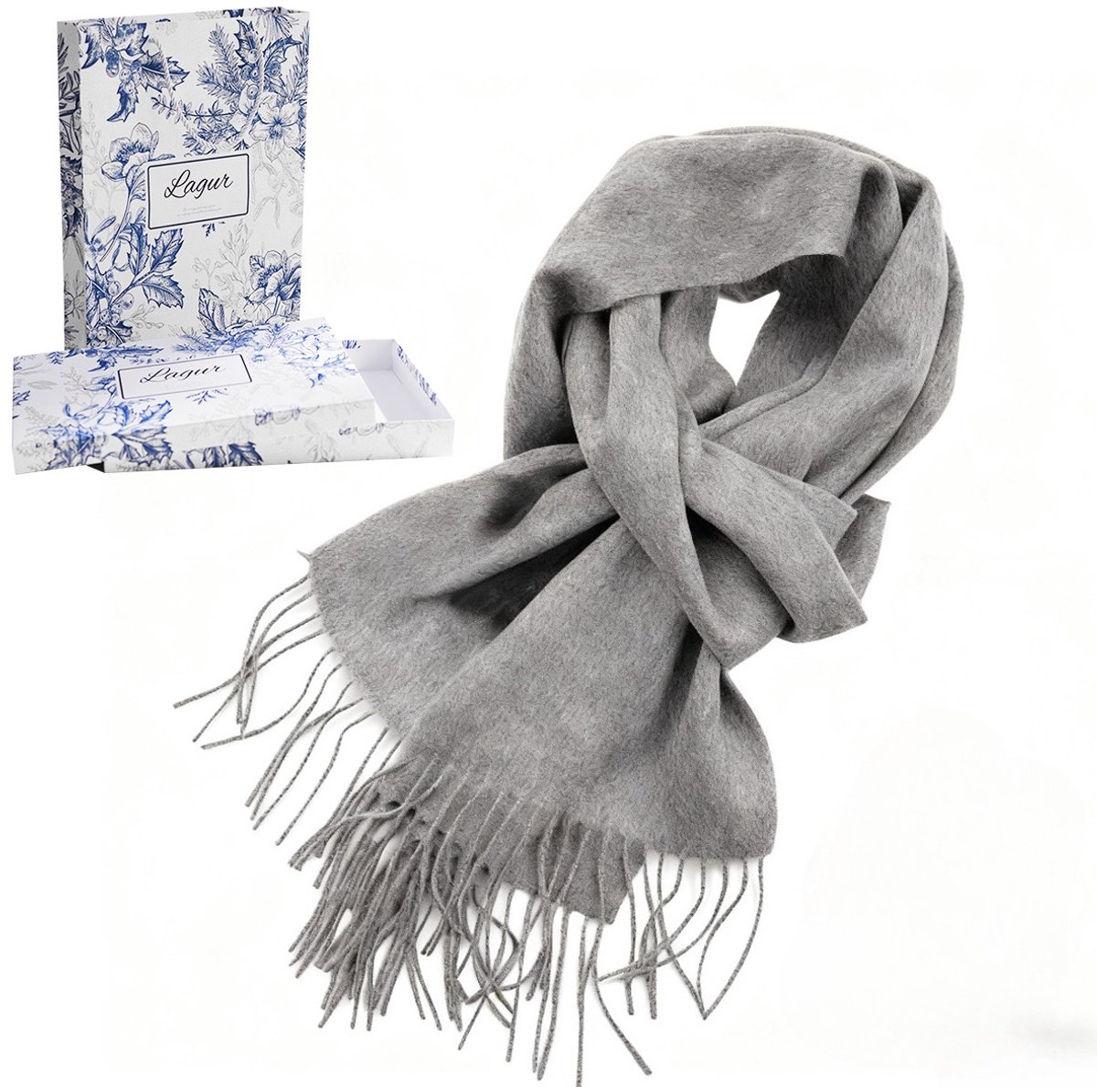 100% Cashmere Sjaal Dames - Zachte Kasjmier Wintersjaal in Chique Geschenkverpakking - Premium Kwaliteit met Waterrimpel Glans - Warm & Stijlvol - Verjaardag Cadeau voor Vrouwen - Heidegrijs
