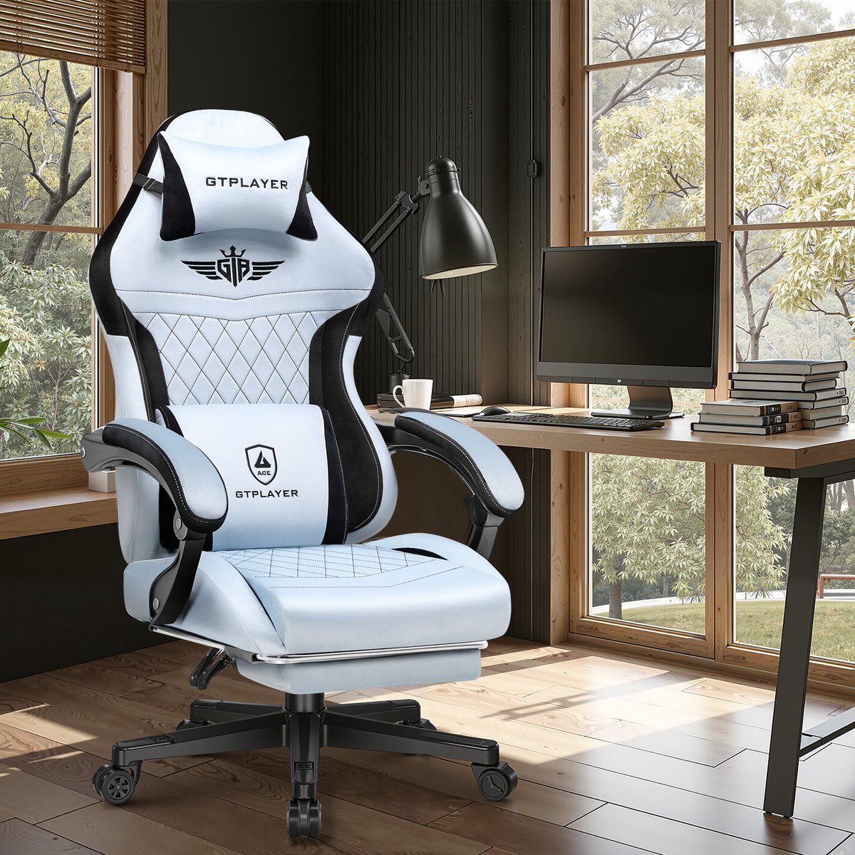 GTPLAYER Gamingstoel Lichtblauw met Lendensteun 150 kg - afbeelding 2