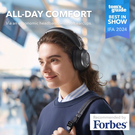 soundcore Space One Pro by Anker - Draadloze Over-ear Koptelefoon Zwart - Headphones - Active Noise Cancelling - Multipoint Connection - 60 uur Accuduur - Bluetooth 5.3 - LDAC - Hi-Res Certified - Klein opvouwbaar