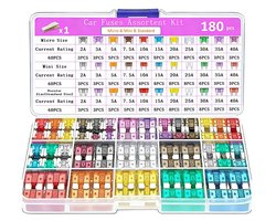 longziming Autozekeringen Set 180-delig - Meszekeringen Mix - Universeel Assortiment voor Auto, Motorfiets, Camper - Autozekering Set - 2A-40A - 180 stuks