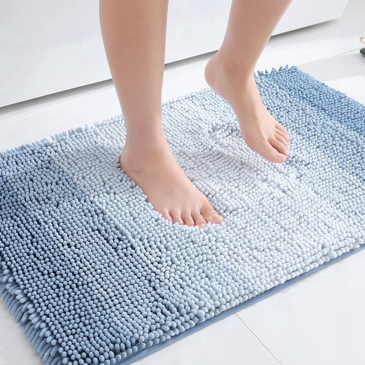 Stunq® Badkamertapijt, antislip, hoogpolig, wasbaar, zacht, absorberend, voor badkamer, 40 x 60 cm, blauw