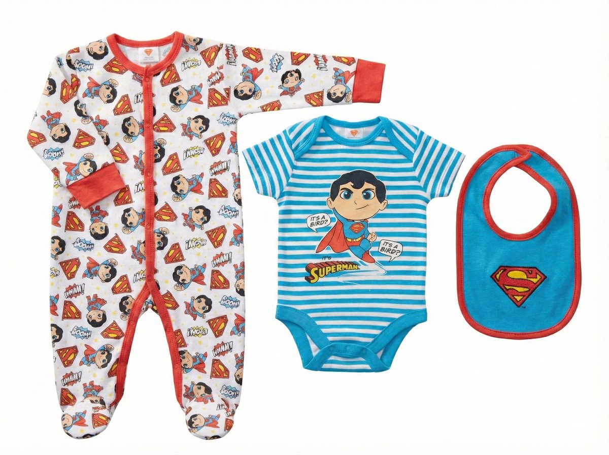 DC COMICS - SUPERMAN - 3-delige Baby Geschenkset - Kledingset - Layette - Maat 6-9 mnd - 74