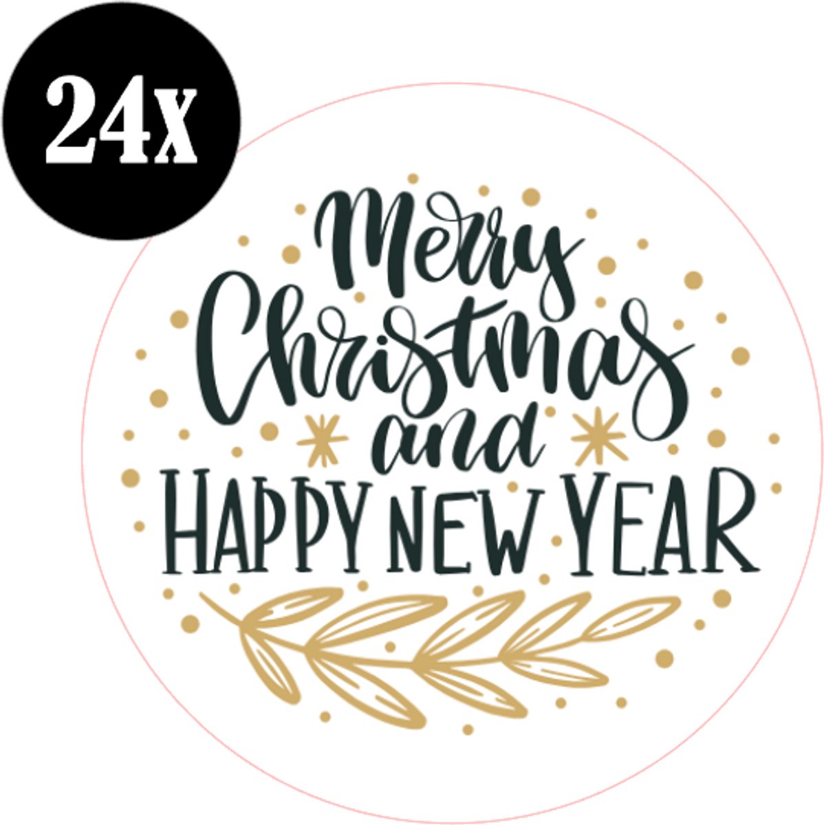24x sluitstickers - Merry Christmas and happy new year - fijne feestdagen en gelukkig nieuwjaar - kerst - Sluitzegel - sticker - kaart - 40 mm - matte sticker - etiketten - cadeau - inpakken