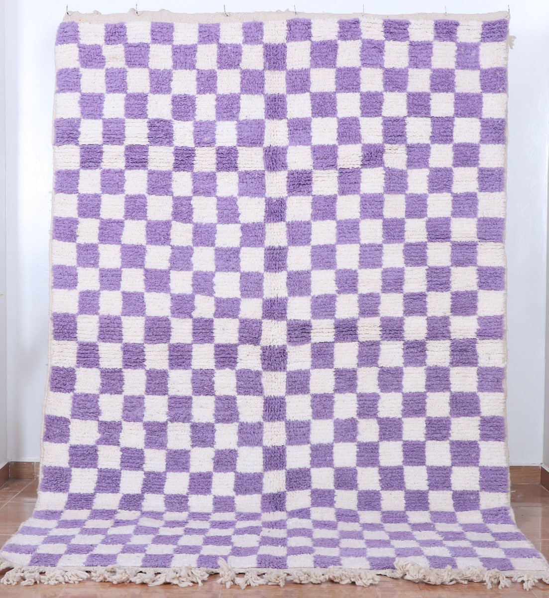 Traditioneel geruit tapijt paars-wit - 240 x 165 cm - Handgeknoopt vloerkleed, hoogpolig tapijt, geblokt tapijt