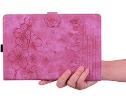 Bescherm-Etui Hoes Map geschikt voor Lenovo Tab M11 - Bloemen en Kat - Roze