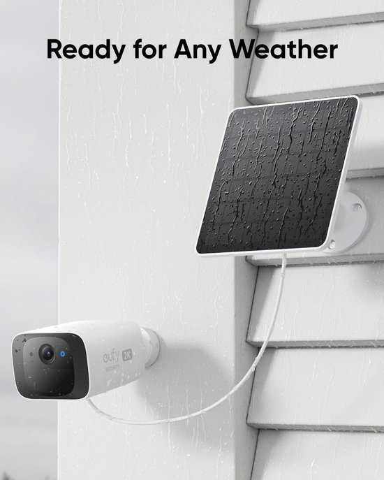 Het zonnepaneel (3W) werkt geschikt voor eufyCam, zorgt voor een constante stroomvoorziening, is IP65 weerbestendig voor outdoor surveillance en het opladen van camera's. van Eufy — afbeelding 2