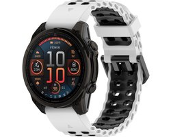 Strap-it siliconen 'Wave' sport bandje - Geschikt voor Garmin Fenix 8 (Pro) 51mm / Garmin Fenix 7x (Pro - Sapphire Solar) / Fenix 6x (Pro - Sapphire) / Fenix 5x (Plus) / Fenix 3 / Enduro 1-2-3 / Epix Pro/Instinct/Quatix/Tactix - Wit/Zwart