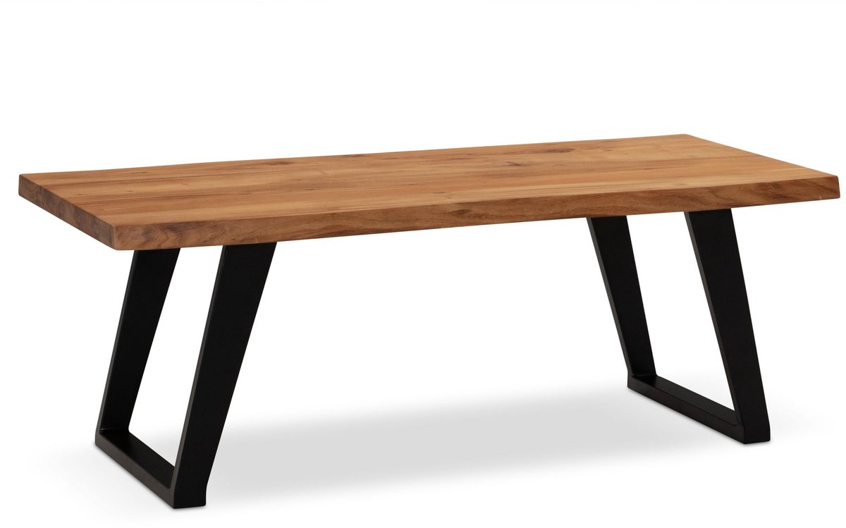 salontafel 120x60x46 cm acacia massief hout / metalen boomrand, design woonkamertafel rechthoekig, salontafel salontafel bruin, salontafel met zwarte poten in U-vorm