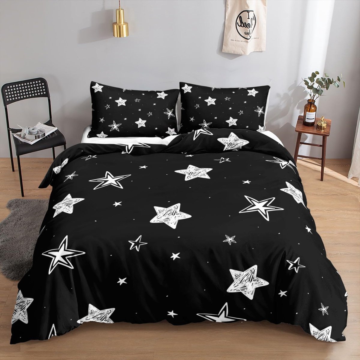 Unyqoos Comfortabele beddengoedset met sterrenpatroon voor alle leeftijden, 220x230 cm Witte Sterren