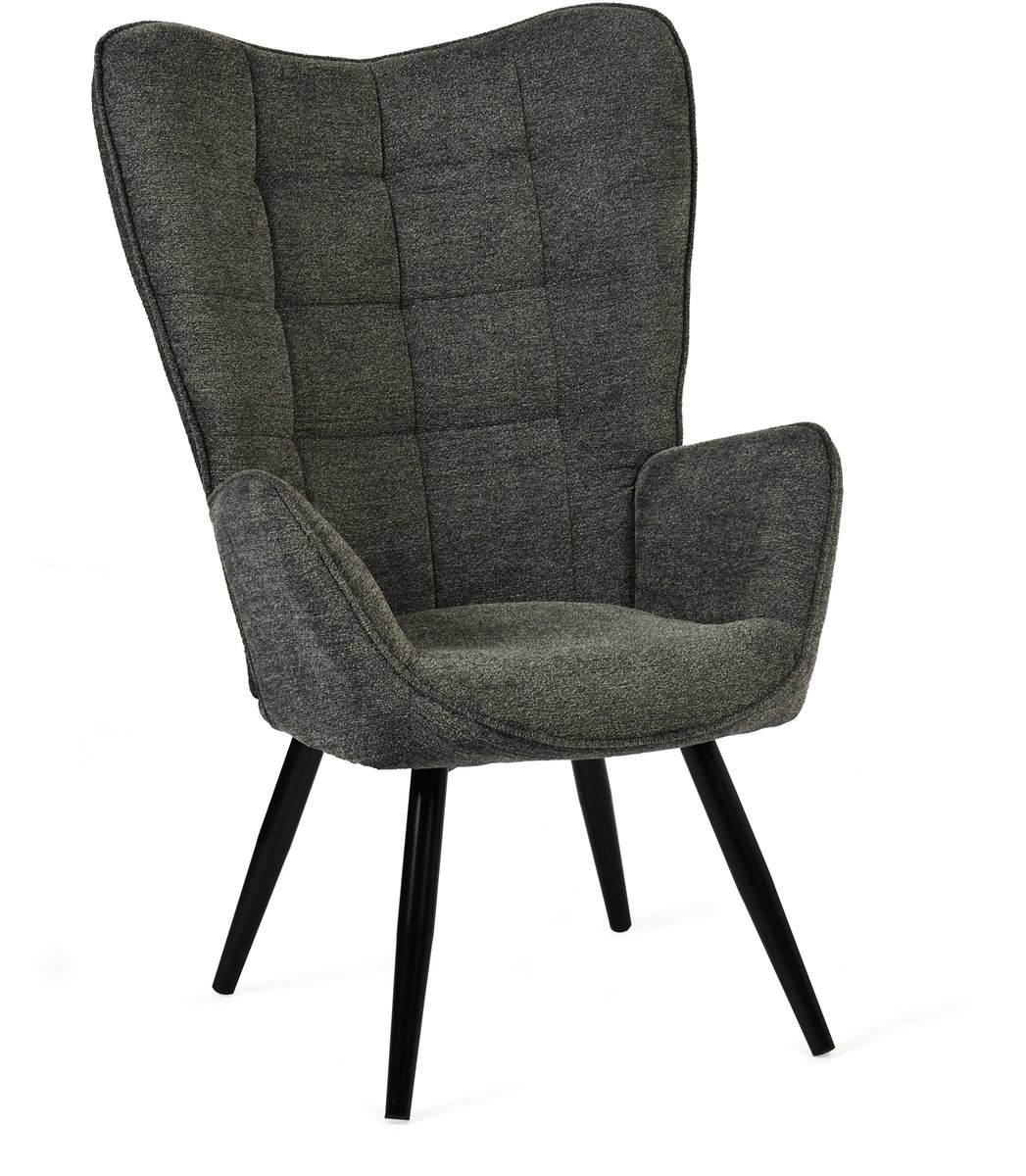 FUNKEL Fauteuil - Antraciet stof - Zwarte metalen poten