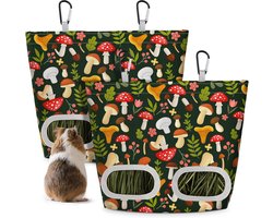 Set van 2 hooi-voerbakken voor cavia's, 11,5 x 9 inch (ongeveer 29,9 x 22,9 cm), hooi-voerzakken voor konijnen, hooi-voerbakken voor caviakooien, geschikt voor konijnen en kleine huisdieren, groene paddenstoelen.