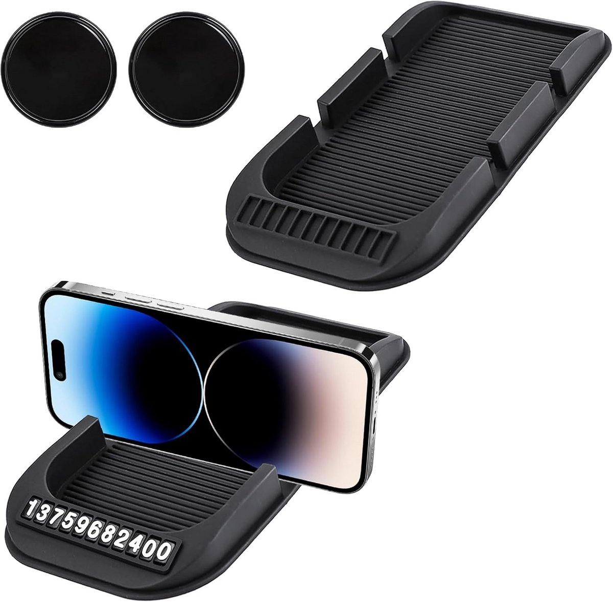 2x Antislipmat Auto Dashboard met Parkeerkode - Siliconen Telefoonhouder Zwart