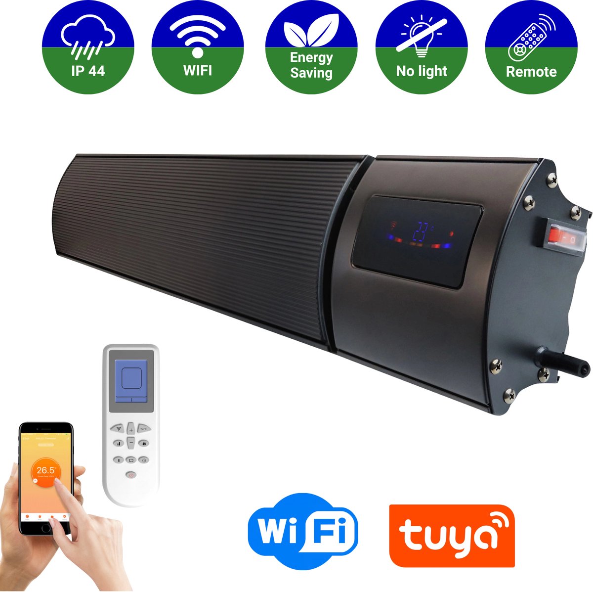 VH Smart HeatBar - 1200 Watt infrarood verwarming - met Wifi & App - Elektrische terrasverwarmer - Terrasheater zonder zichtbaar licht - Binnen en buiten geschikt - hoge temperatuur straler – foto 3