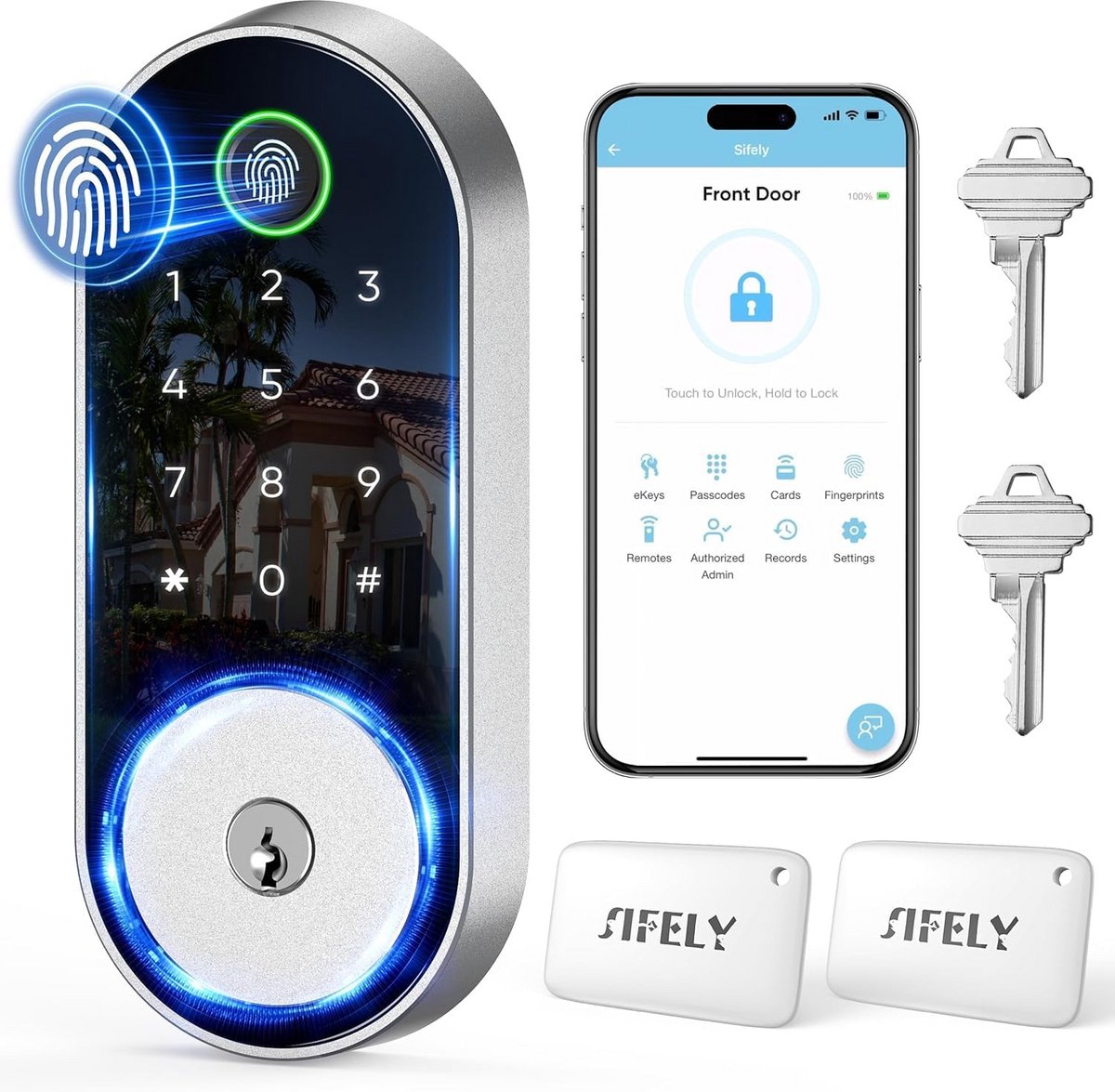 Slim Digitaal Deurslot met Vingerafdruk, Code en Toetsenbord - Keyless Entree voor Voor- en Buitendeuren