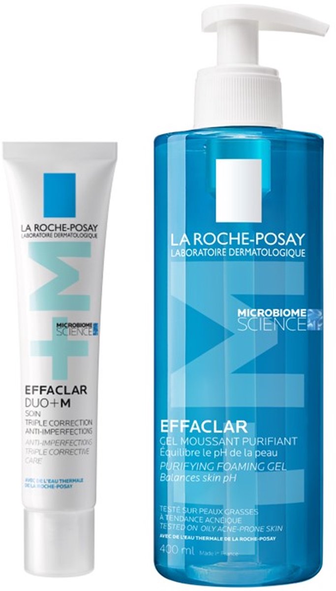 La Roche-Posay Effaclar routine - Effaclar Duo+M Dagcrème 40ml + Zuiverende Gel 400ml - voor vette, onzuivere huid met neiging tot acne - Anti-puistjes routine bundel