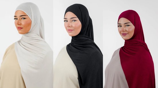 Set 3 Hijab Vela Jersey – cream- black- burghundy