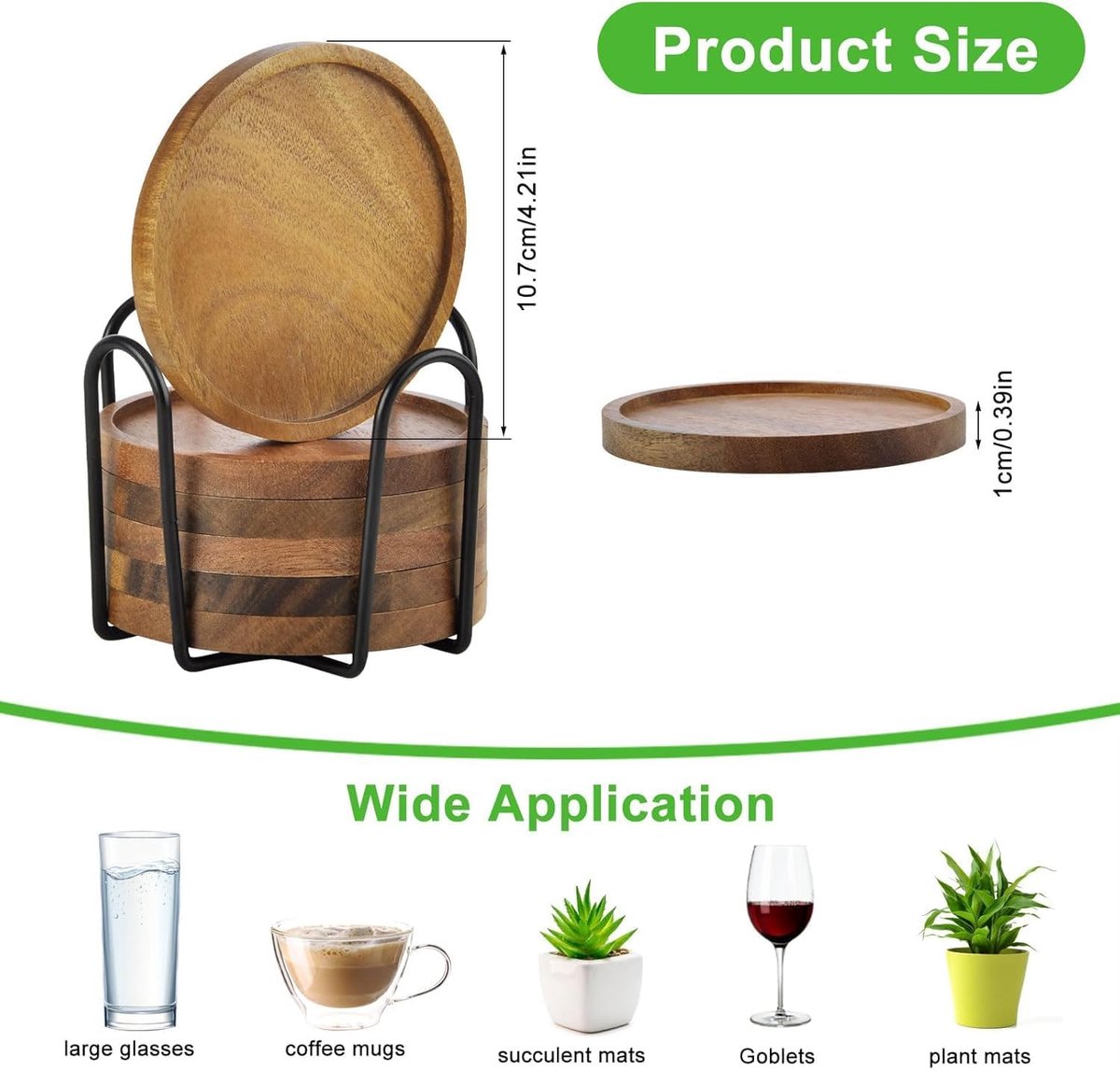 Set van 4 houten onderzetters voor glazen, onderzetters van acaciahout met houder, glazen onderzetters voor dranken, bar, kopjes, glas 10 cm — cadeau in Wonen & Interieur - foto 6