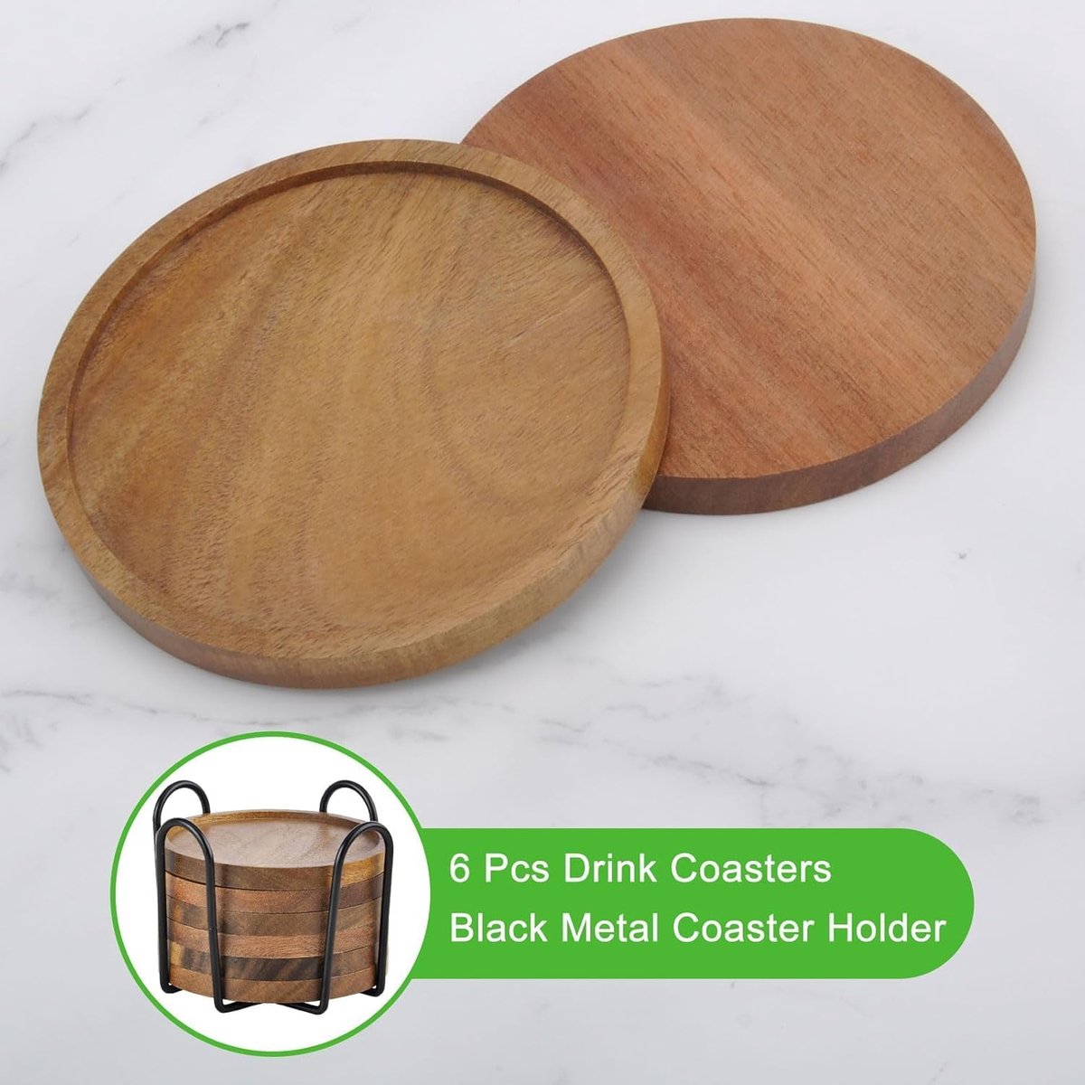 Set van 4 houten onderzetters voor glazen, onderzetters van acaciahout met houder, glazen onderzetters voor dranken, bar, kopjes, glas 10 cm — cadeau in Wonen & Interieur - foto 4