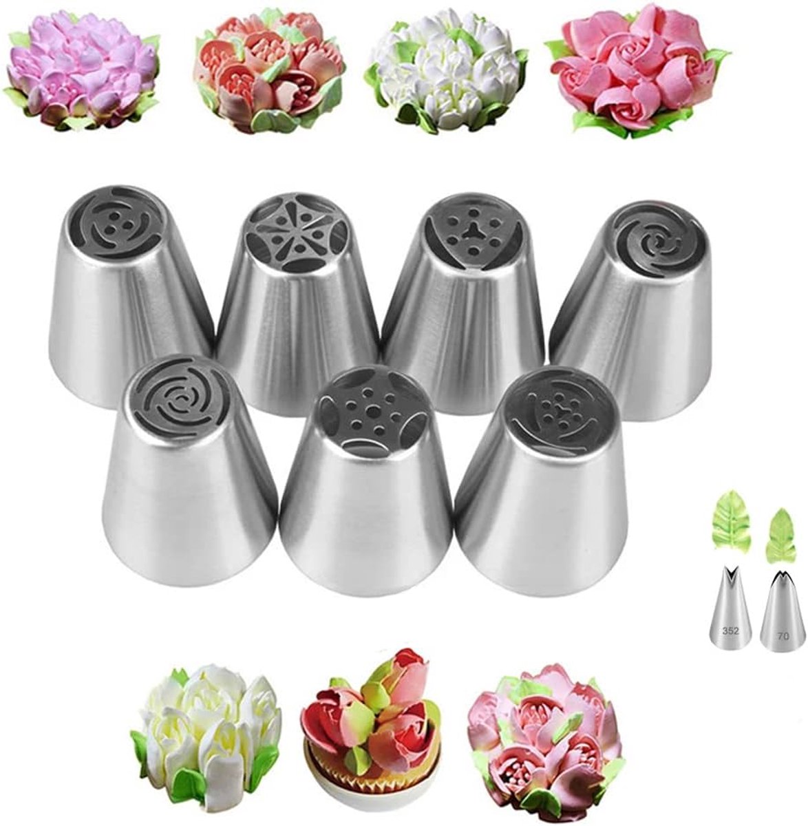 7 stuks decoratiegereedschapsset - Inclusief verschillende bloem- en bladvormen - Decoratieset voor het bakken van taarten - 0,78 * 1,57 * 1,37 inch - Geschikt voor het glazuren van koekjes en het decoreren van cupcakes-zilver