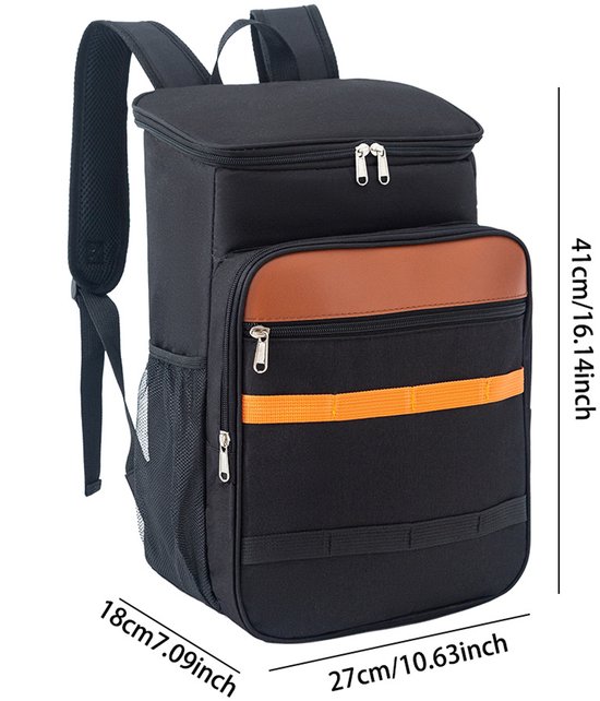 Koelrugzak 20 liter - Waterdichte geïsoleerde picknickrugzak - Met vershoudfunctie - Lichtgewicht design - Geschikt voor lunch en snacks - Ideaal voor camping BBQ wandelen en picknick - Ook voor werk of boodschappen - Zwart — afbeelding 5