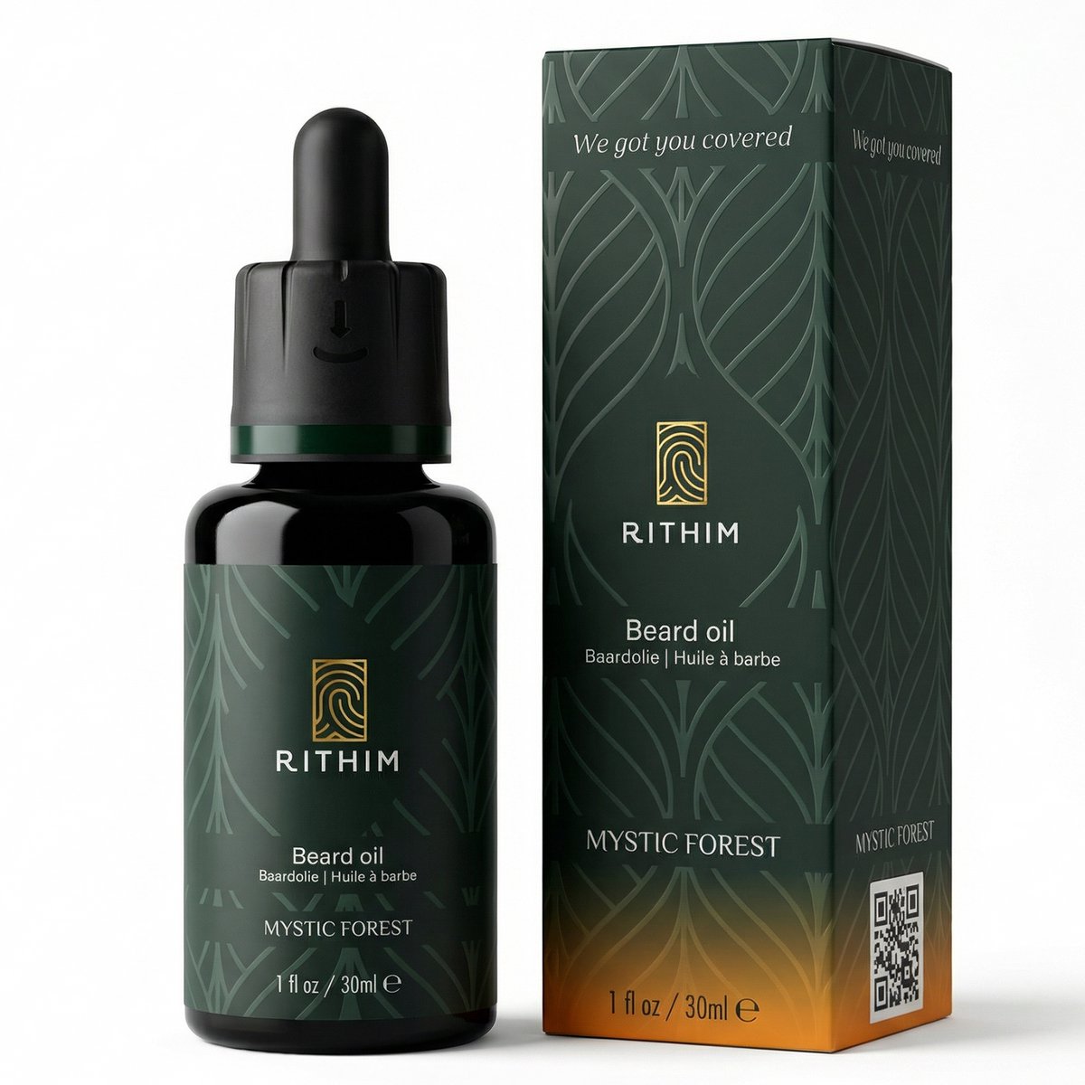 Rithim® Baardolie Mystic Forest 30 ml – Baardverzorging | Mystieke bosgeur | Gevoelige huid | Baardvoeding met o.a. laurier & druivenpitolie