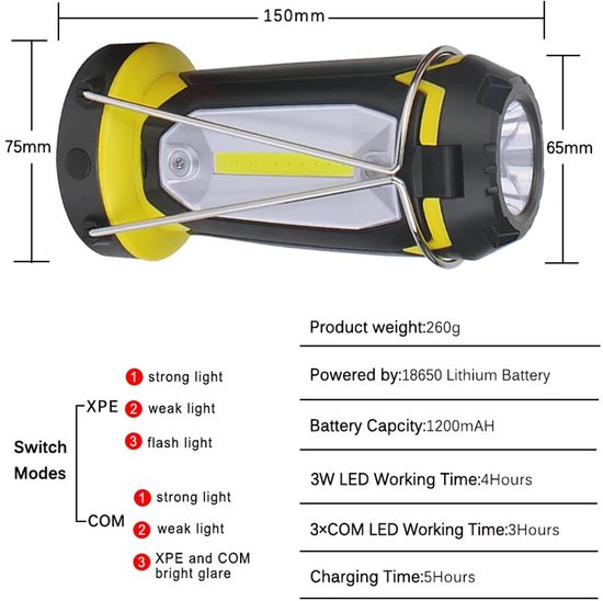 Multifunctionele campinglantaarn 10000mAh oplaadbaar - campinglamp 750 lumen - opvouwbaar - 8 lichtstanden - IPX5 waterdicht - LED-lantaarn voor tenten outdoor — afbeelding 3