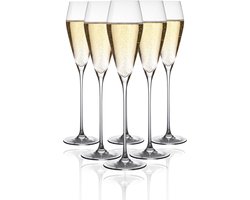 Mémoire® Flûte Diamante Champagneglazen – 6 stuks handgeblazen kristal, fijne rand – grote champagneglazen - flûtes voor champagne, prosecco & cava – kristalhelder, duurzaam, vaatwasserbestendig – luxe cadeau