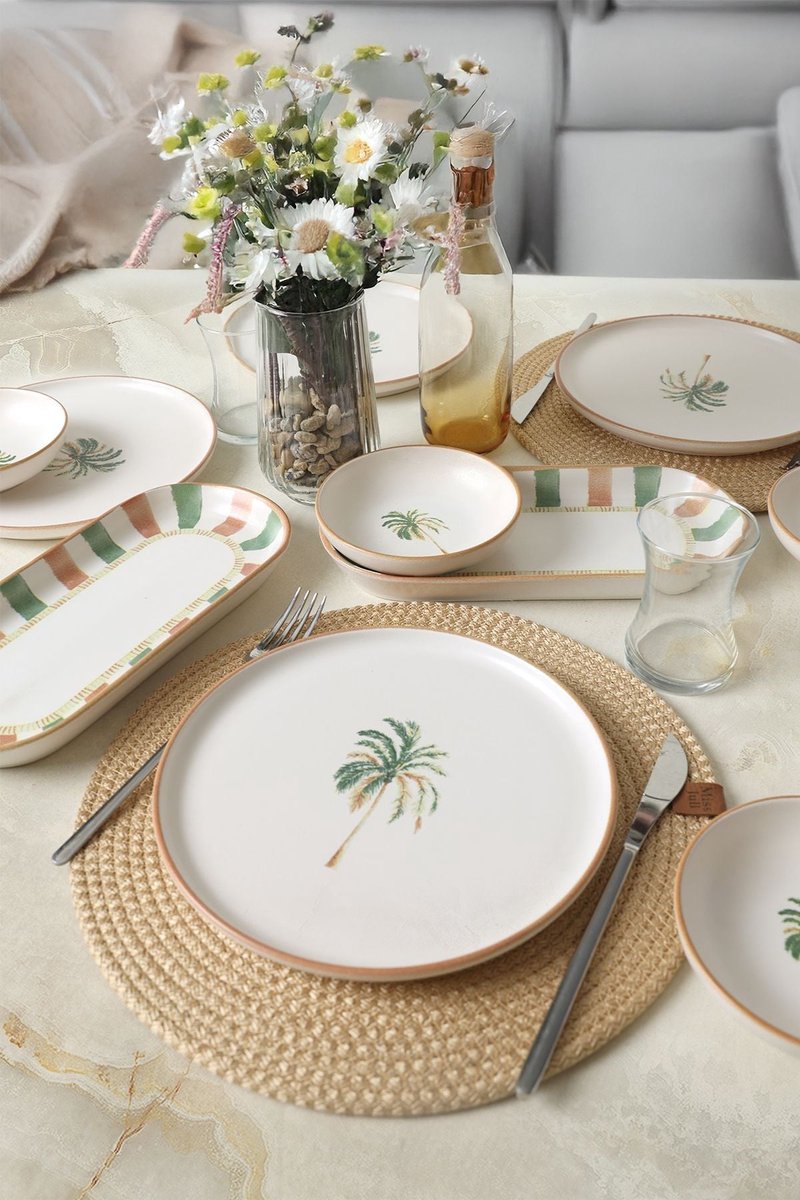Keramika Serviesset - Bronze Palm - 12 delig - 6 persoons - Stoneware