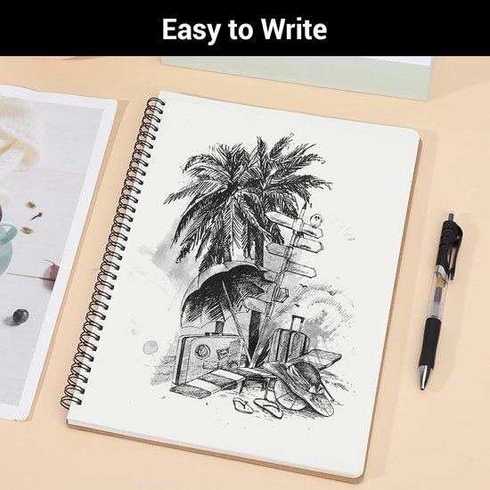 Yarotm Notebook Witte Vellen A4-2 Pack Sketchbook Ring Notebook Wit Papier 100GSM - 60 Vellen/ 120 Pagina's Tekennotitieboek - Spiraal Notitieboeken Wit Folie Spiraal Notitieboeken a4