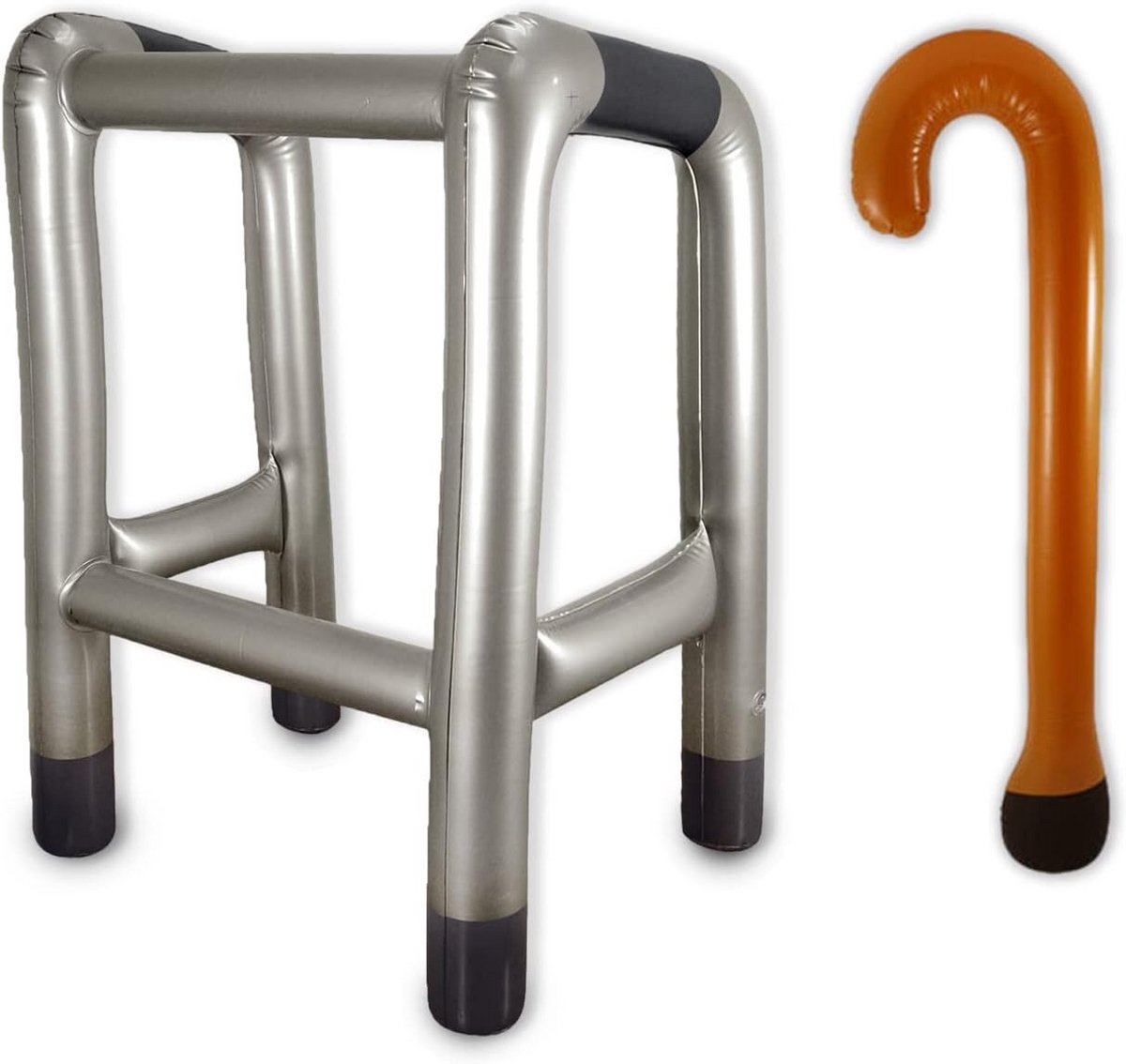 Opblaasbaar Rollator en Wandelstok Set - Grappig Kostuumaccessoire voor Ouderen Themafeest of Halloween