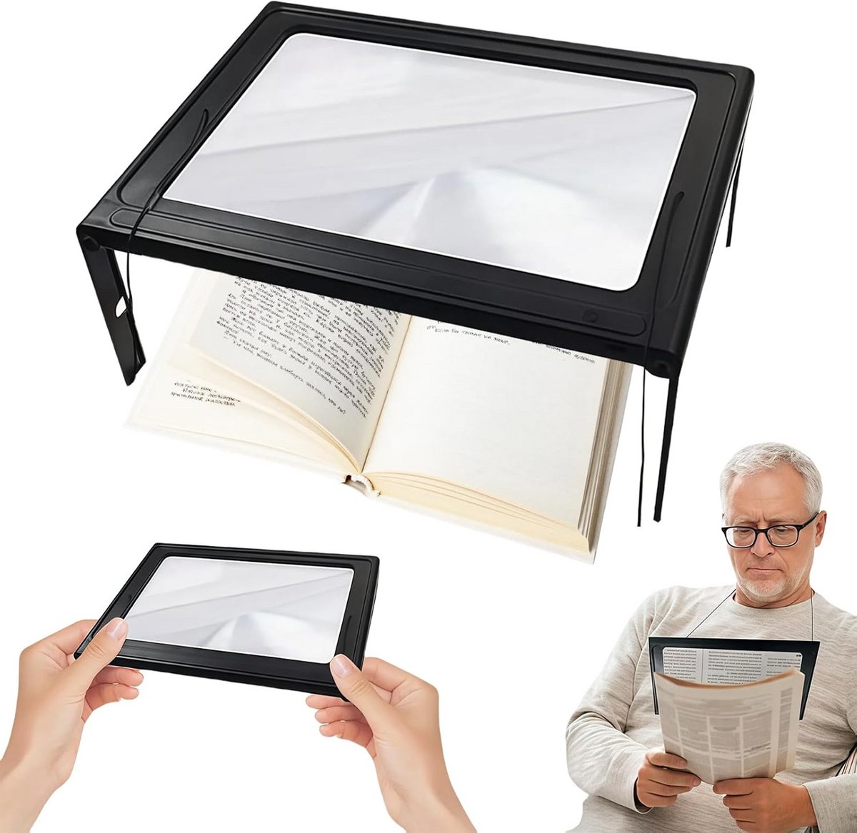 3x Vergrootglas met Licht en Standaard - Inklapbare Leesloep met 12 LED's, Dimbaar voor Senioren, Boeken en Hobby's