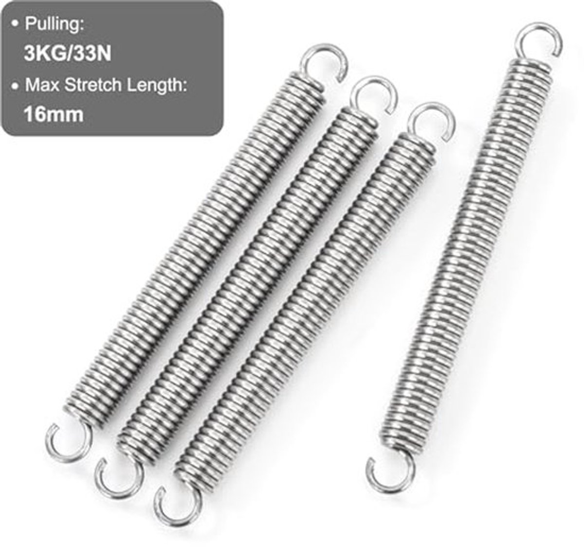 Tension Spring 60 mm - Dubbele Haak - Rvs 1 mm Draad - 6 mm Buitendiameter - 10 Stuks