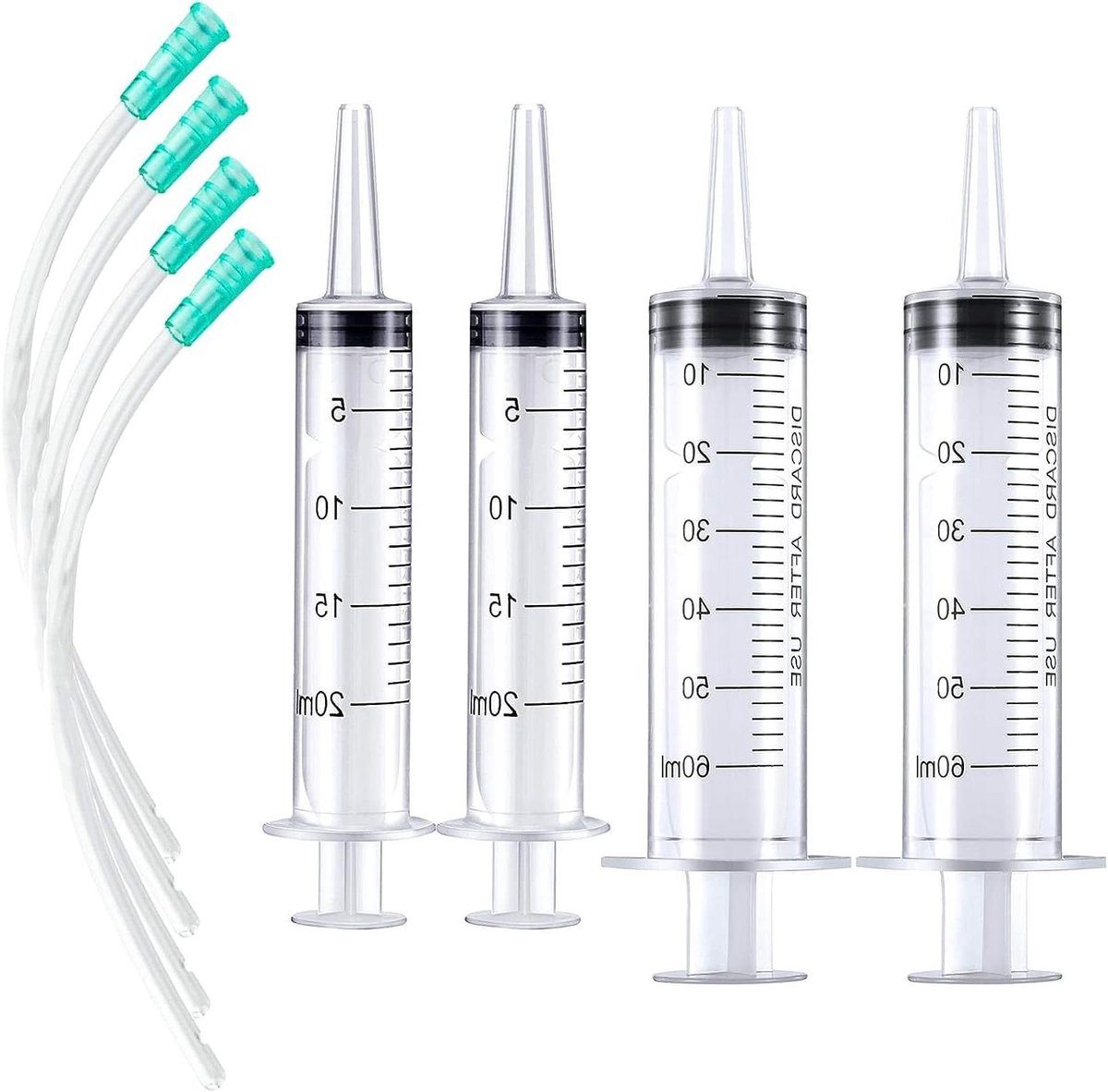 Ronte - Plastic spuit 20 ml en 60 ml zonder naald, met slang en pvc voor wetenschappelijke labs, tuin- en plantenirrigatie.
