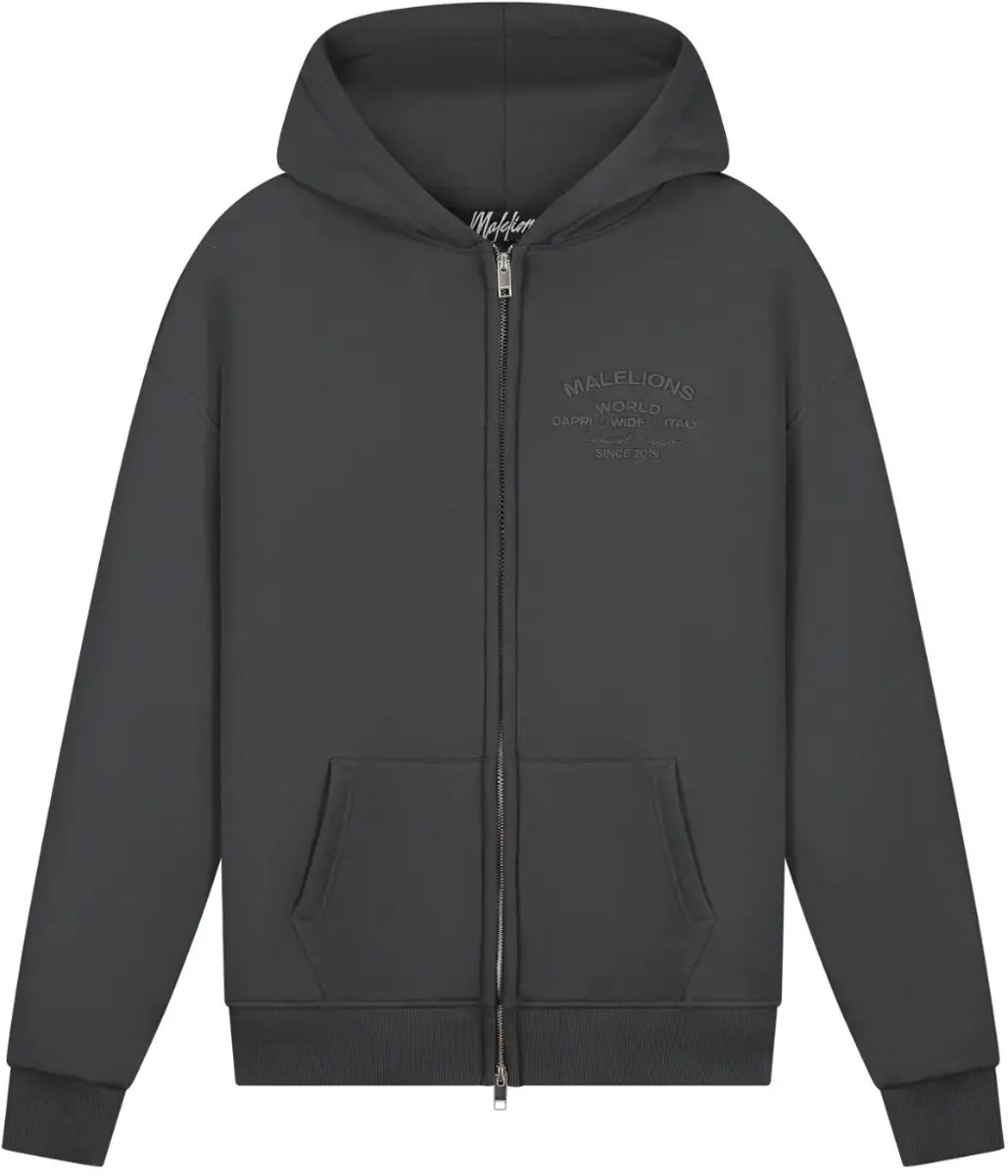 Malelions permanent vacation zip hoodie in de kleur grijs.